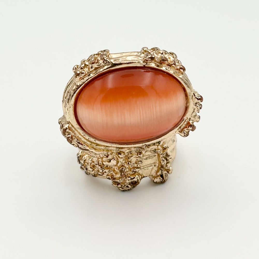 Yves Saint Laurent Arty Ring US 7.5 Gold Tone Orange Cabochon